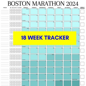 18 Week Marathon Training Tracker, Customizable