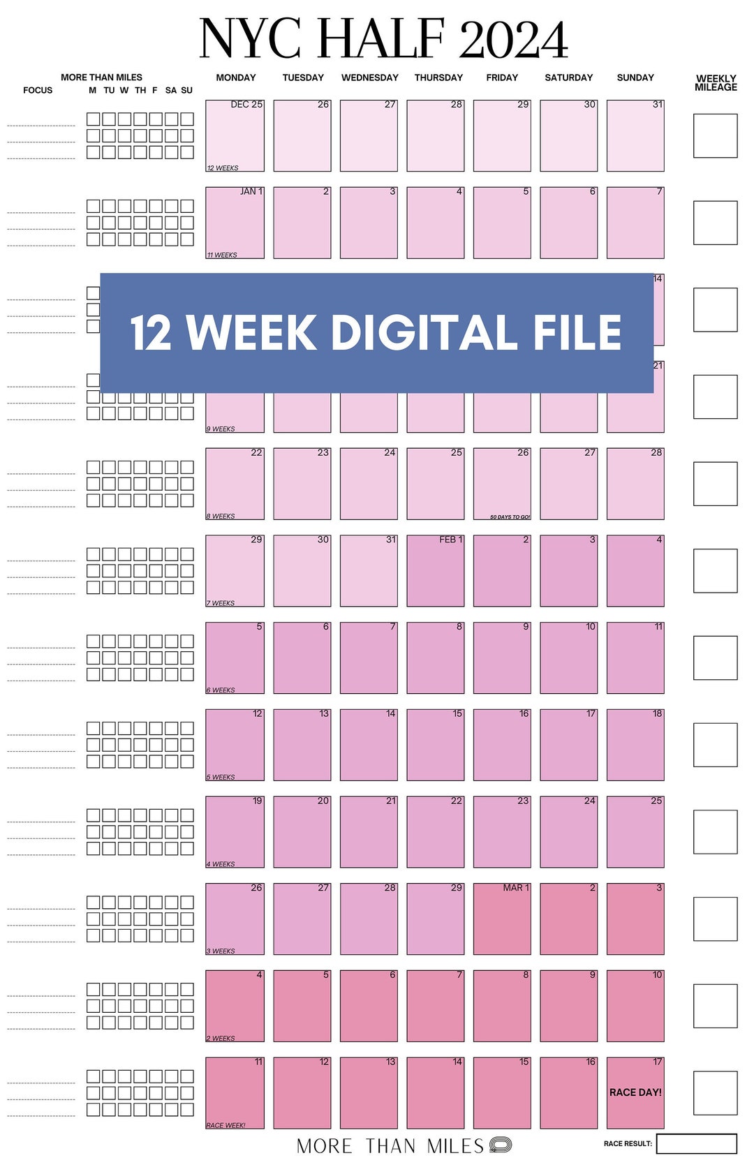 PDF File 12 Week Half Marathon Training Tracker, Customizable - Etsy