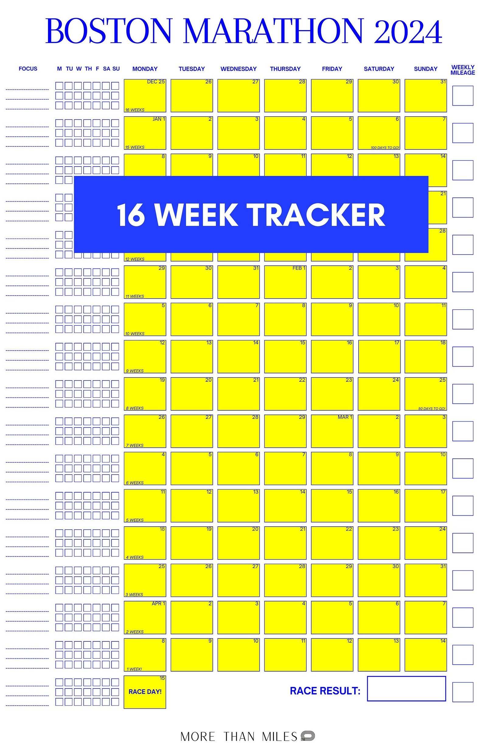 16 Week Marathon Training Tracker, Customizable - Etsy