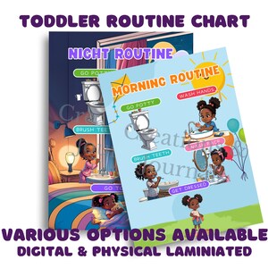 Toddler Routine Chart – Morning & Evening Schedule for Kids | Black Girl | Printable Visual Chart | Digital Download | Options Available