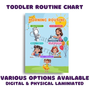 Toddler Routine Chart – Morning Schedule for Kids | Girl | Printable Visual Chart | Digital Download and Laminated Option Available