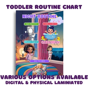 Toddler Routine Chart – Evening Schedule for Kids | Girl | Printable Visual Chart | Digital Download and Laminated Option Available