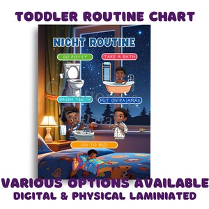 Toddler Routine Chart – Evening Schedule for Kids | Black Boy | Printable Visual Chart | Digital Download and Laminated Option Available