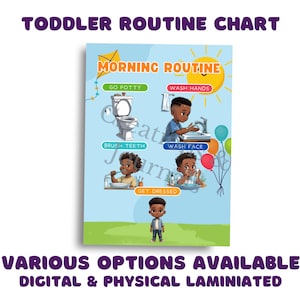 Toddler Routine Chart – Morning Schedule for Kids | Black Boy | Printable Visual Chart | Digital Download and Laminated Option Available