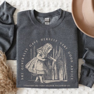 Alice in Wonderland Womens Sweatshirt Book Lover Gift for Her Shirt Teacher Sweater Librarian Tee Vintage Academia Aesthetic Long Sleeve