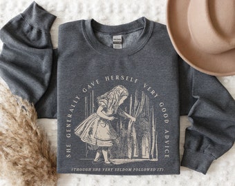 Alice in Wonderland Womens Sweatshirt Book Lover Gift for Her Shirt Teacher Sweater Librarian Tee Vintage Academia Aesthetic Long Sleeve