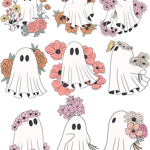 Cute Flower Ghosts Bundle PNG ONLY digital download, Cricut Silhouette designs Spooky Girly Sheet Ghosts, Multi Bundle Halloween Autumn Fall