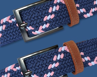 Golf belt preppy belt bundle of 2 Striped Pink &‎ Navy Dual-Webbing Belt - Women Golf Belt - Order The Greenwich Gingham Prep Belt Today main image 3