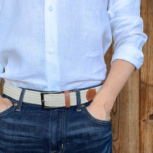 Khaki Color Braided Belt with Genuine Leather finishes,  Unique Design, Gift for Men - Knute