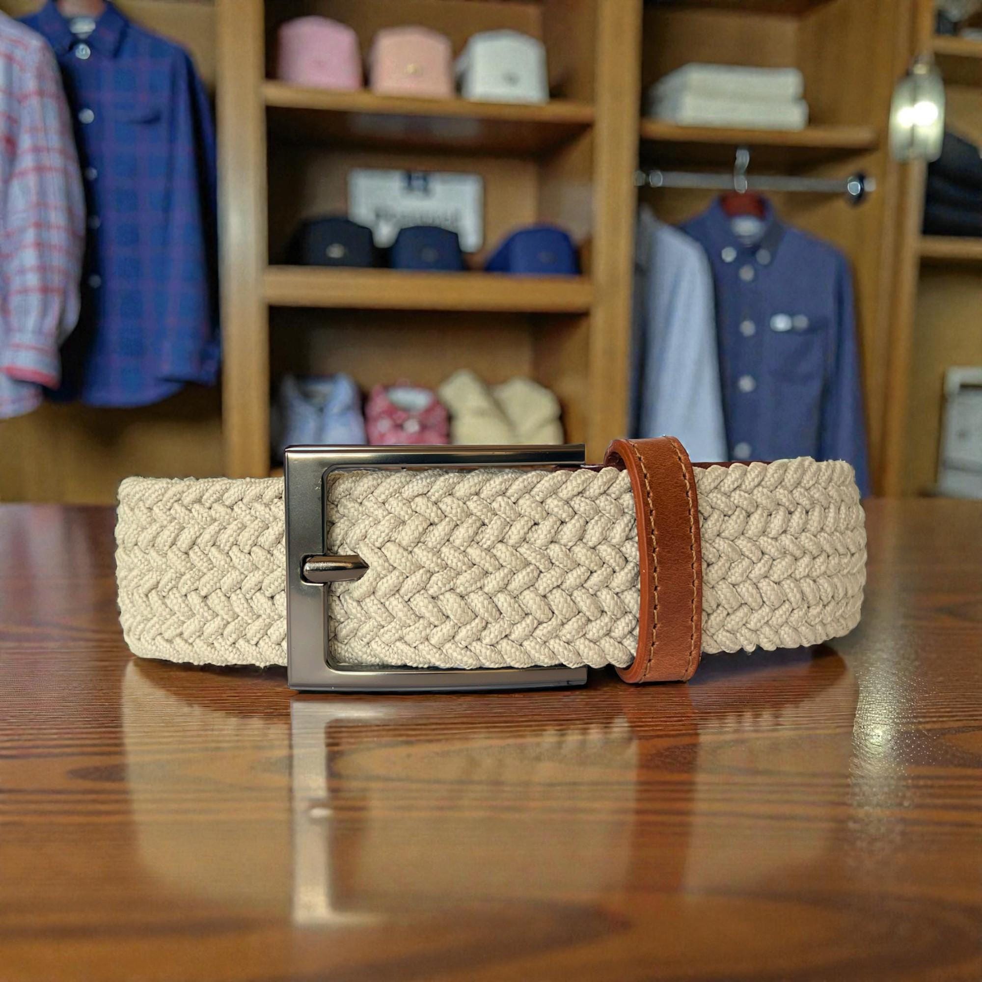 Khaki Braided Stretch Belt With Genuine Leather Ends  display picture 2