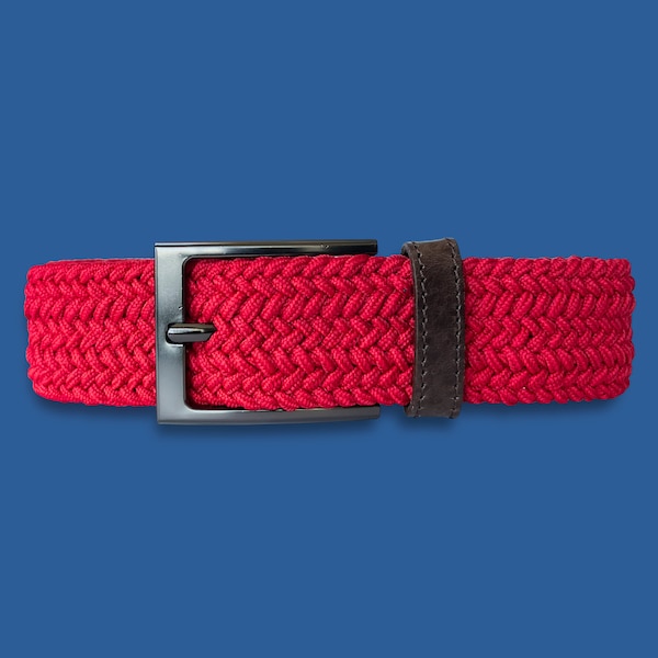 Red Belt Braided with Genuine Leather details, HandCrafted, Elegant Stylish Unique Design, Gift for Men, Golf Belt - Knute