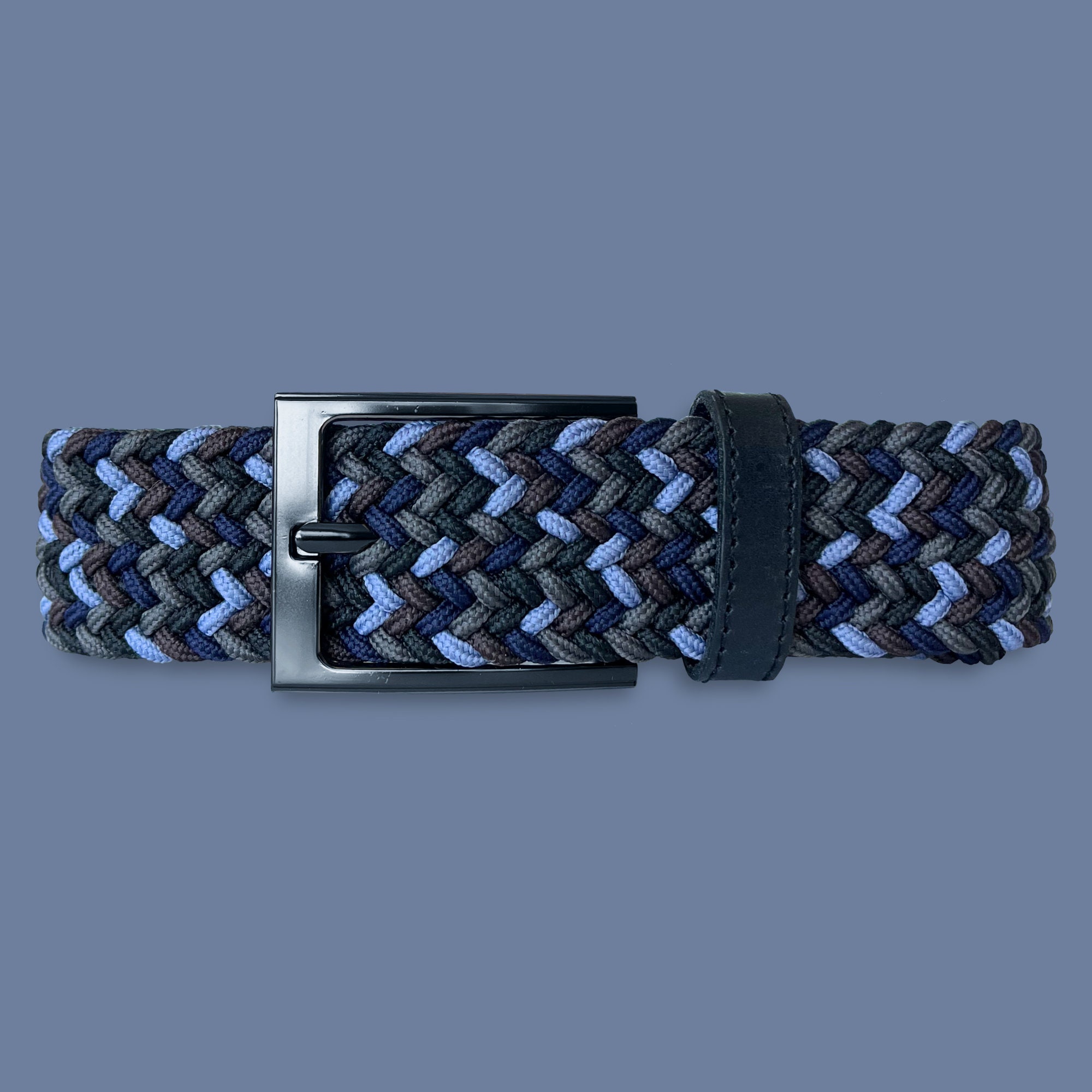 Braided Belt High Quality Stretch Belt, Gray, Black and Olive Colorful Acents and Genuine ...