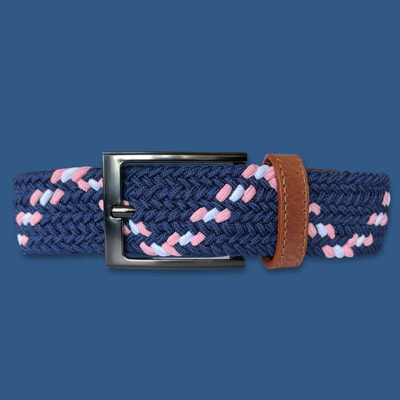Blue Pink Braided Stretch Belt With Genuine Leather Ends  display picture 2