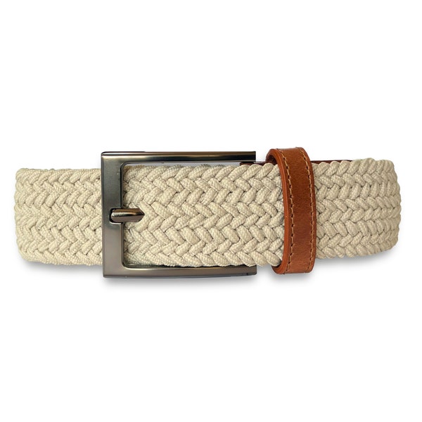 Khaki Color Braided Belt with Genuine Leather finishes,  Unique Design, Gift for Men - Knute