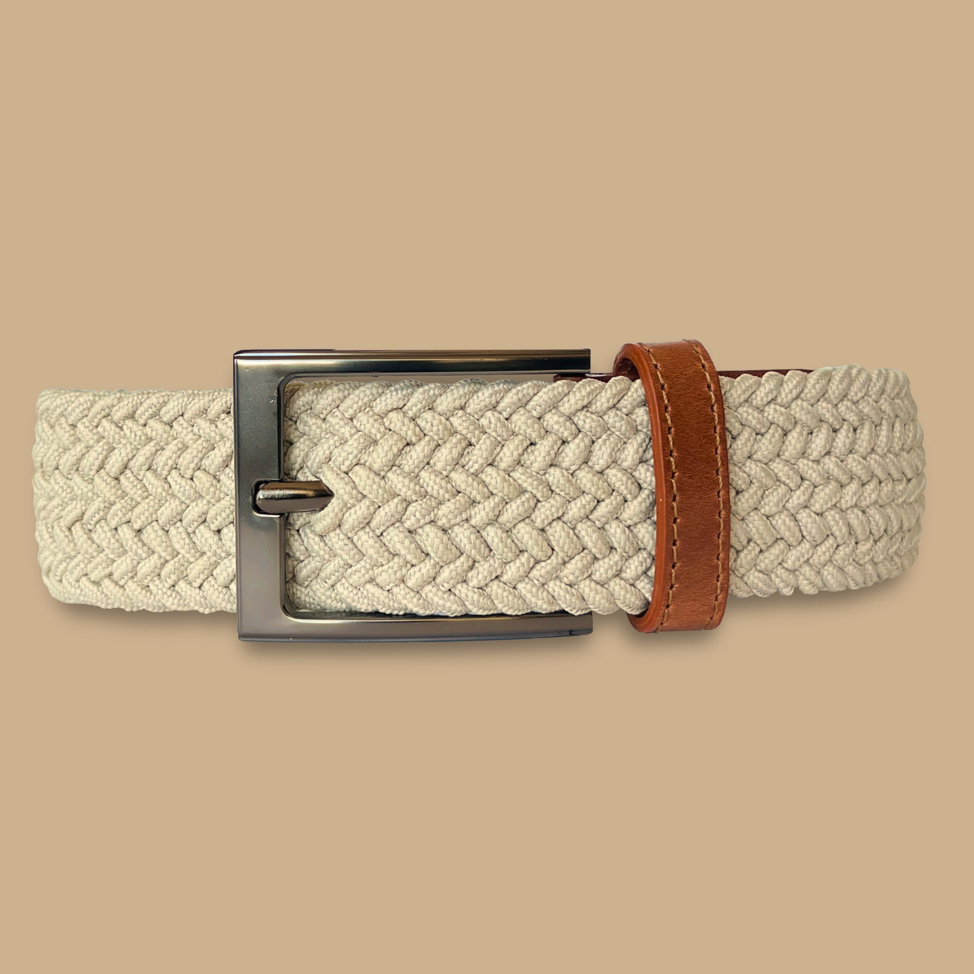 Khaki Braided Stretch Belt With Genuine Leather Ends  display picture 1