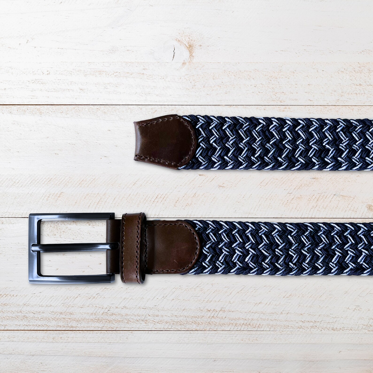 Mens Braided Belt Nautic Dark Blue, and White Colorful Acents and