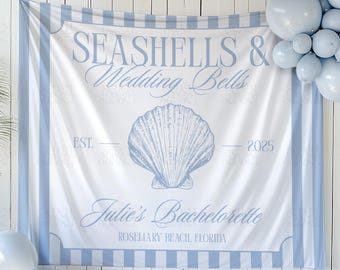 Seashells And Wedding Bells Bachelorette Sign Beach Bachelorette Banner Custom Tapestry Backdrop Seashells Wedding Bells Bridal Shower Decor