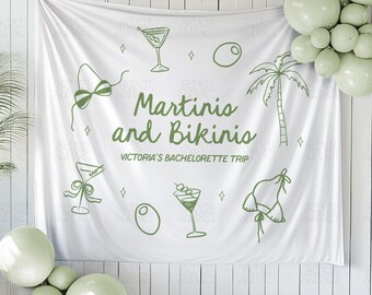 Martinis And Bikinis Bachelorette Banner Tinis & Kinis Bachelorette Sign Custom Tapestry Backdrop Dirty Martini Bridal Shower Decor Sign