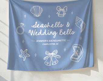 Beach Bachelorette Welcome Banner Seashells & Wedding Bells Bachelorette Sign Custom Tapestry Seashells Wedding Bells Bridal Shower Backdrop