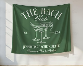 The Bach Club Bachelorette Sign, Cocktail Bachelorette Tapestry Luxury Bridal Shower Decor, Custom Backdrop For Social Club Bachelorette