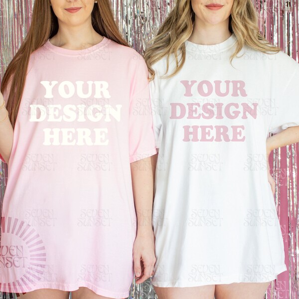 Blossom Comfort Colors Mockup White 1717 Mockup Bachelorette Mockup Double Comfort Colors Mockup Blossom Pink Oversized Shirt Model Mockup