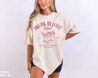 Drunk In Love Bachelorette Shirts Custom Bachelorette Shirt Cocktail Club Merch Valentines Day Bachelorette Pink Lover Comfort Colors Shirt