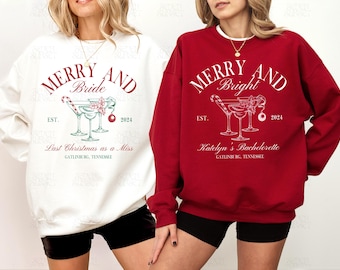 Custom Christmas Bachelorette Sweatshirts Tis The Season To Be Married Crewneck Christmas Bride Sweatshirt Merry And Bright Bach Merch Gifts