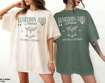 Martinis And Bikinis Bachelorette Shirts Dirty Martini Merch Tinis & Kinis Bachelorette Shirt Trendy Oversized Tee Beach Girls Trip Gifts