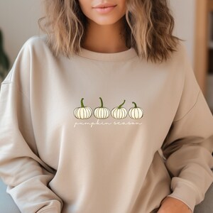 Fall Minimalist White Pumpkin Season Crewneck, Pumpkin Sweatshirt, Line of vintage pumpkins shirt, Fall Aesthetic Pumpkin Crewneck