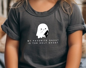 幼児用秋用クリスチャンTシャツ ハロウィン、面白い聖霊キッズ半袖「私のお気に入りの幽霊は聖霊です」、聖書の一節Tシャツ 幼児用