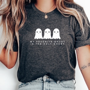 Women's Fall Christian T-Shirt Halloween, Funny Holy Ghost - Women's Short Sleeve Tee "My favorite Ghost is the Holy Ghost" Bible tee