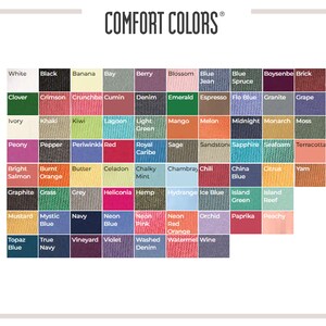 May include: A color chart showing 64 different colors of fabric. The colors are arranged in a grid pattern and labeled with their names. The chart is titled "COMFORT COLORS".