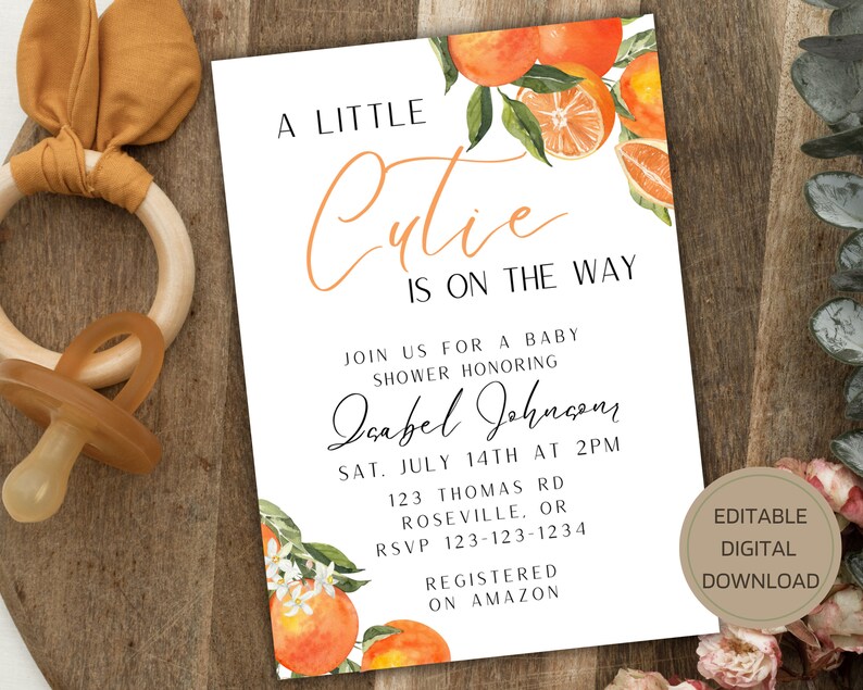 Little Cutie Baby Shower Invitation Digital Download Etsy