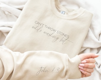 Can't Throw Stones While Washing Feet Christian Sweatshirt, Minimalist Christian Shirt, Bible Verse Shirt, Christian Crewneck, Scripture tee
