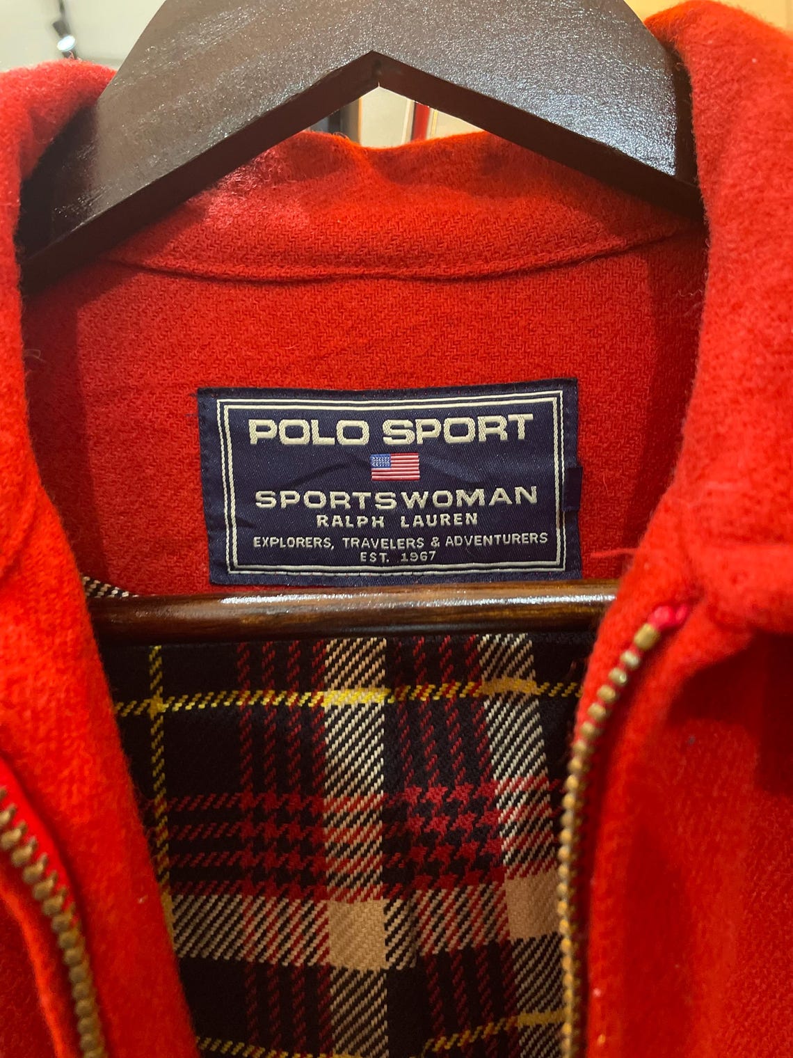 Vintage Polo Sport Sportswoman Ralph Lauren Red Wool Jacket | Plaid Lined Coat | Women’s Size 9, foto 4 de 5