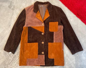 Vintage NAF NAF Patchwork Corduroy Jacket Brown Orange French Brand Retro Jacket