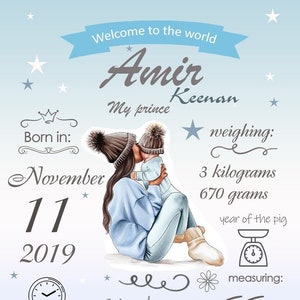 Babyposter, Größe, Gewicht, Geburtsdatum. Neugeborenen Ankündigungskarten, Geburtstagsparty, Poster. Dekorieren Sie die Wände Ihres Zimmers.
