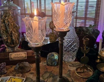 Vintage Kristall & Metall Kerzenhalter Kerzenhalter mit Witchy Dekor