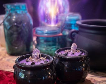 Violet Flame Cauldron Candle - Shadow Alchemy & Transmutation Soy Candle - Crystal Spell Candle