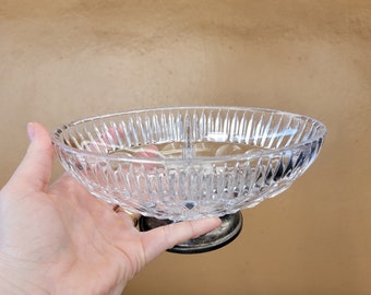 Vintage Crystal Glass Offering Bowl With divider on Silver Co Pedestal Moon Charging Bowl