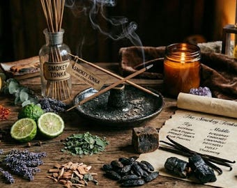 Smokey Tonka Hand-Dipped Botanical Ritual Incense Meditation, Energy Clearing and Ancestral Connection Incense Sticks