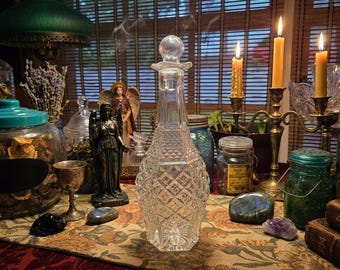 Vintage Crystal Altar Decanter Vessel Moon Water Jug Offering Vessel Witch Decor