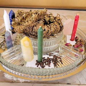 Vintage Silver & Crystal Witch Offering Altar Tray Platter Ritual Plate