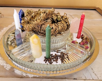 Vintage Silber & Kristall Hexe mit Altar Tablett Platte Ritualplatte
