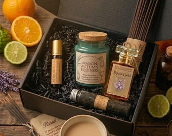 Mabon Ritual Box What Remains Autumn Equinox Gift Set | Soy Candle, Perfume Oil, Smoky Tonka Incense & Madagascar Vanilla Tea