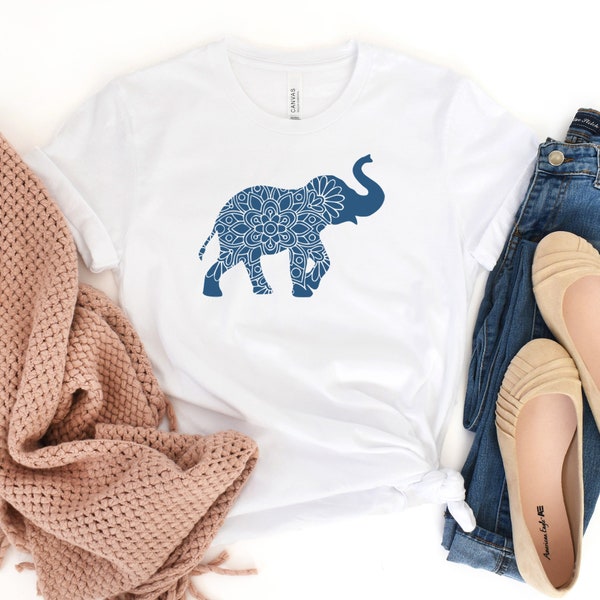 Elephant Mandala Blue Short Sleeve Tee, Elephant Mandala Shirt, Elephant Shirt, Mandala Shirt, Mandala Clothing, Animal Mandala Shirt