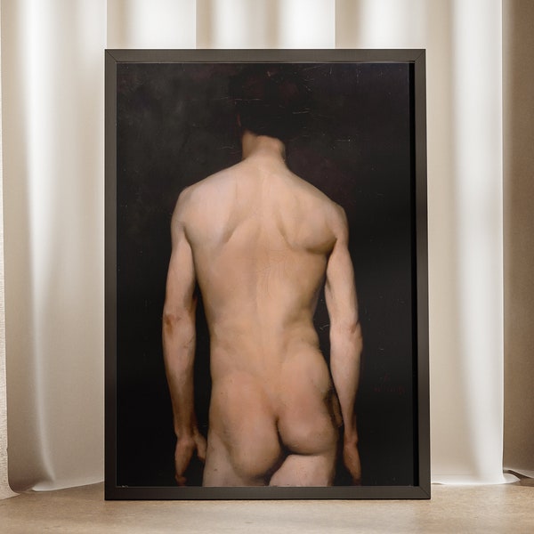Male Nude Painting, Printable Download, Dark Academia, Male Nude, Wall Art, Fine Art Print, Vintage, Antique, Oil Painting, Dark Cottagecore