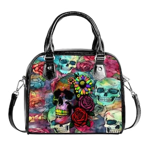 Schädel-Blumen-Handtasche mit einzelnem Schultergurt