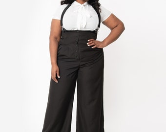 Unique Vintage Plus Size 1930s Black Thelma Suspender Pants