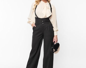 Unique Vintage 1930s Black Thelma Suspender Pants